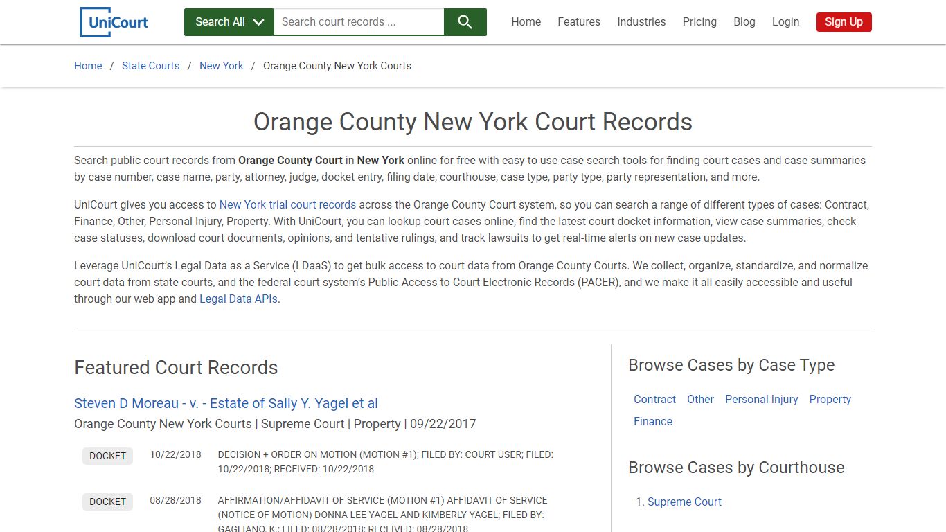 Orange County New York Court Records | New York | UniCourt